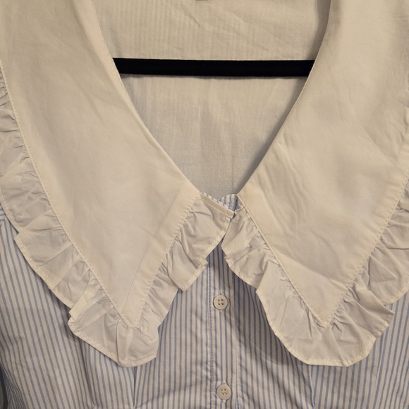 Sofie The Label Womens Cotton Blue White Pinstripe Ruffled Collar Dress Coquette - Picture 3 of 8